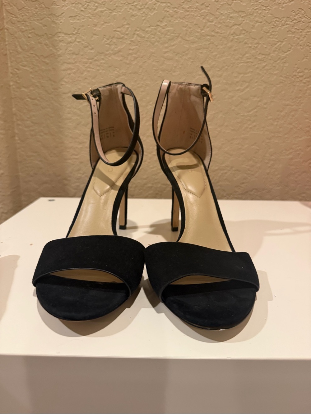 Aldo Black Suede Open-Toe Ankle-Strap Stilettos